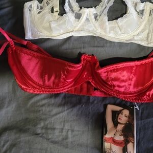 Shirley of Hollywood Red Satin and White Lace Bra